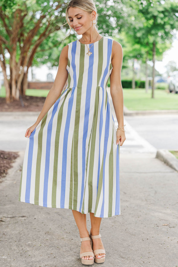 All The Pretty Details Olive Striped Midi Dress