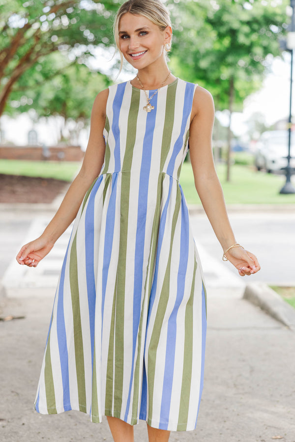 All The Pretty Details Olive Striped Midi Dress