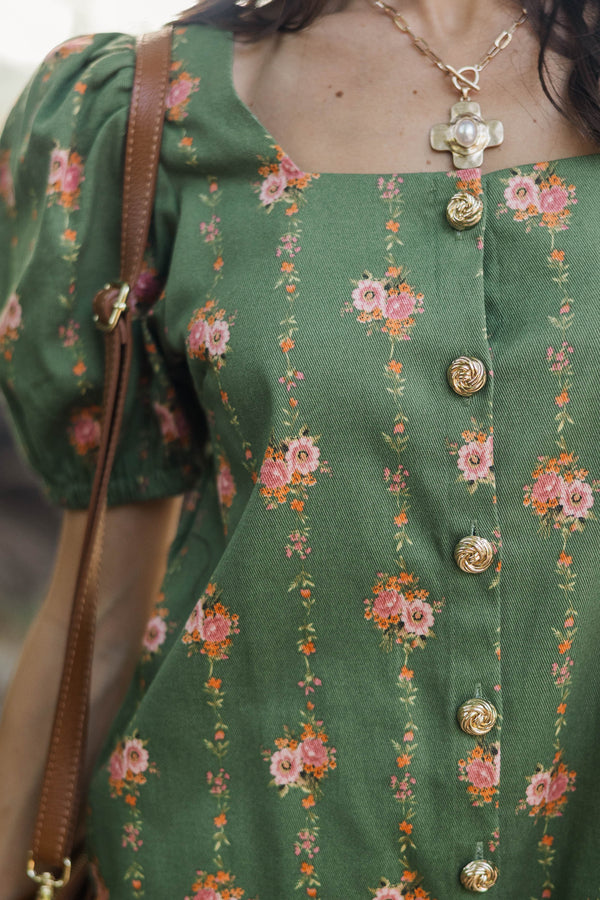 Good Measure Olive Ditsy Floral Dress