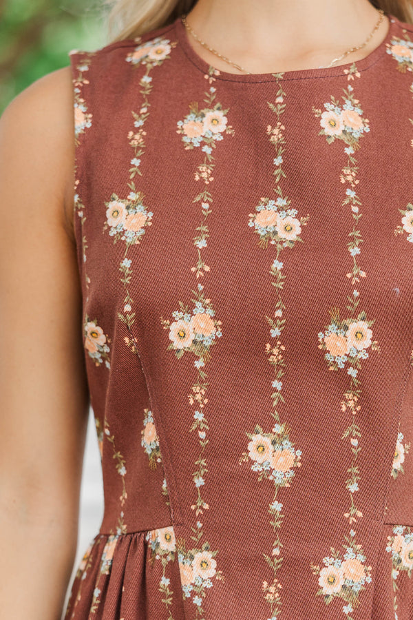 Chasing The Good Brown Floral Midi Dress