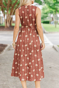 Chasing The Good Brown Floral Midi Dress