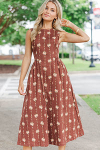 Chasing The Good Brown Floral Midi Dress