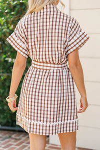 Bringing It With Heart Brown Gingham Shift Dress