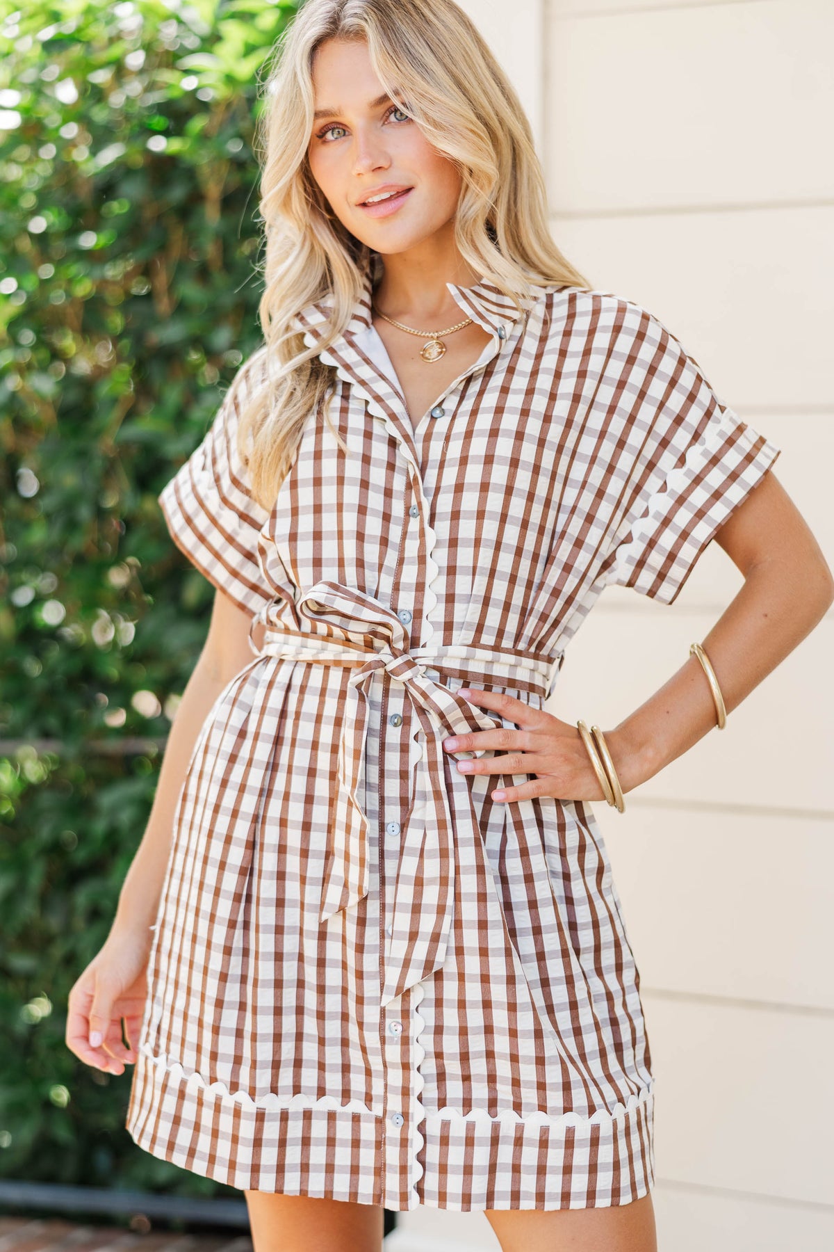 Bringing It With Heart Brown Gingham Shift Dress – Shop the Mint