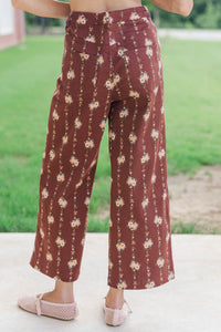 Quietly Pretty Brown Ditsy Floral Wide Leg Jeans