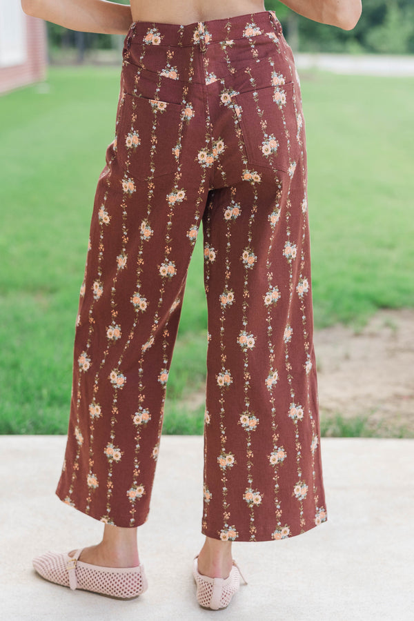 Quietly Pretty Brown Ditsy Floral Wide Leg Jeans
