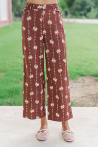 Quietly Pretty Brown Ditsy Floral Wide Leg Jeans