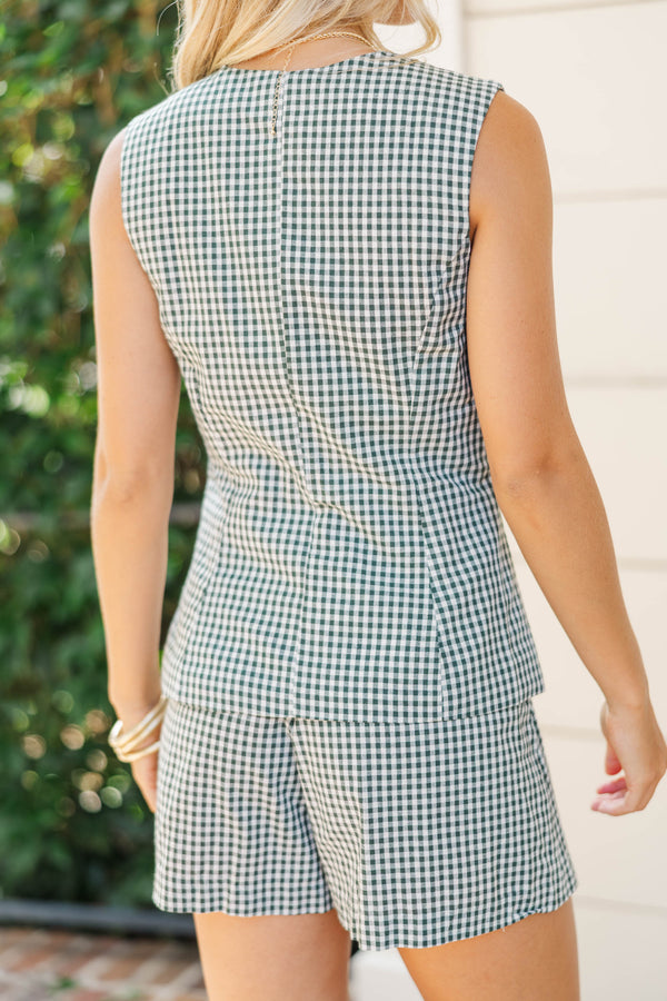 So Easy To Love Emerald Plaid Romper