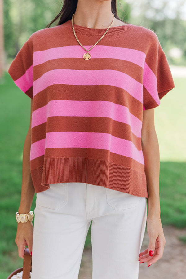 Snuggle Season Brown Striped Sweater