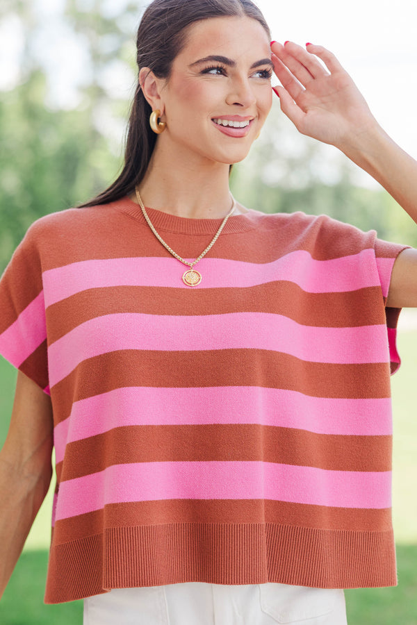 Snuggle Season Brown Striped Sweater