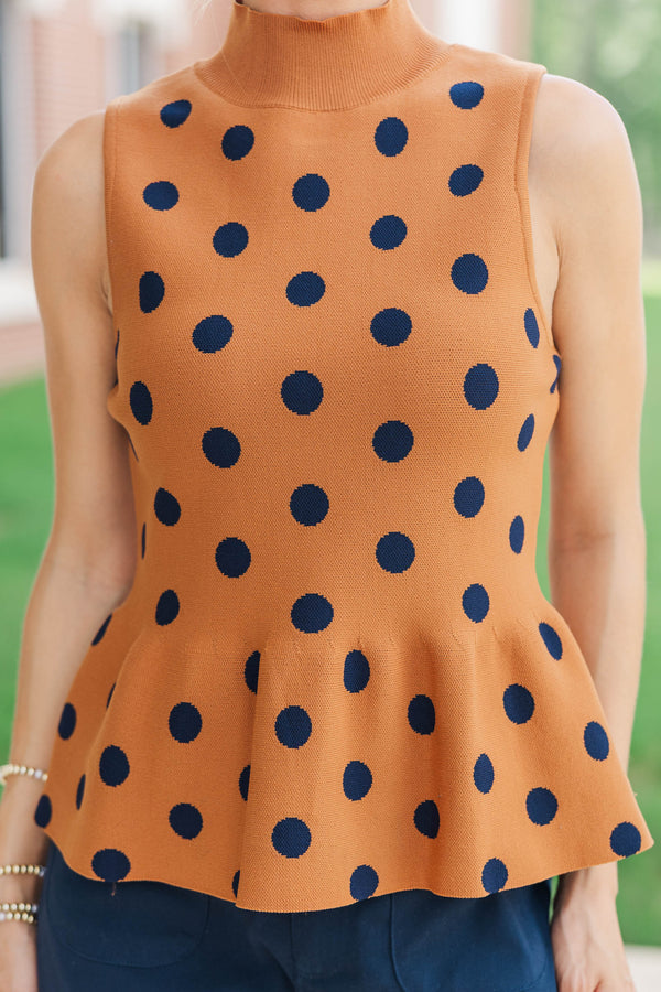 Unapologetically Chic Camel Polka Dot Sweater Tank