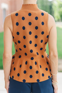 Unapologetically Chic Camel Polka Dot Sweater Tank