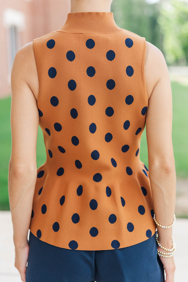 Unapologetically Chic Camel Polka Dot Sweater Tank