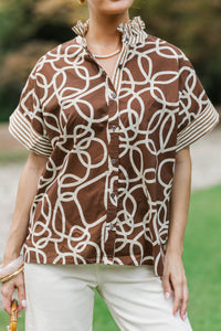 Whimsy and Chic Brown Textured Blouse