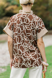 Whimsy and Chic Brown Textured Blouse
