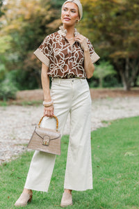 Whimsy and Chic Brown Textured Blouse