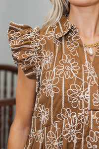 NURSING COLLECTION: Cradled In Comfort Brown Embroidered Dress