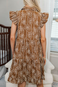 NURSING COLLECTION: Cradled In Comfort Brown Embroidered Dress
