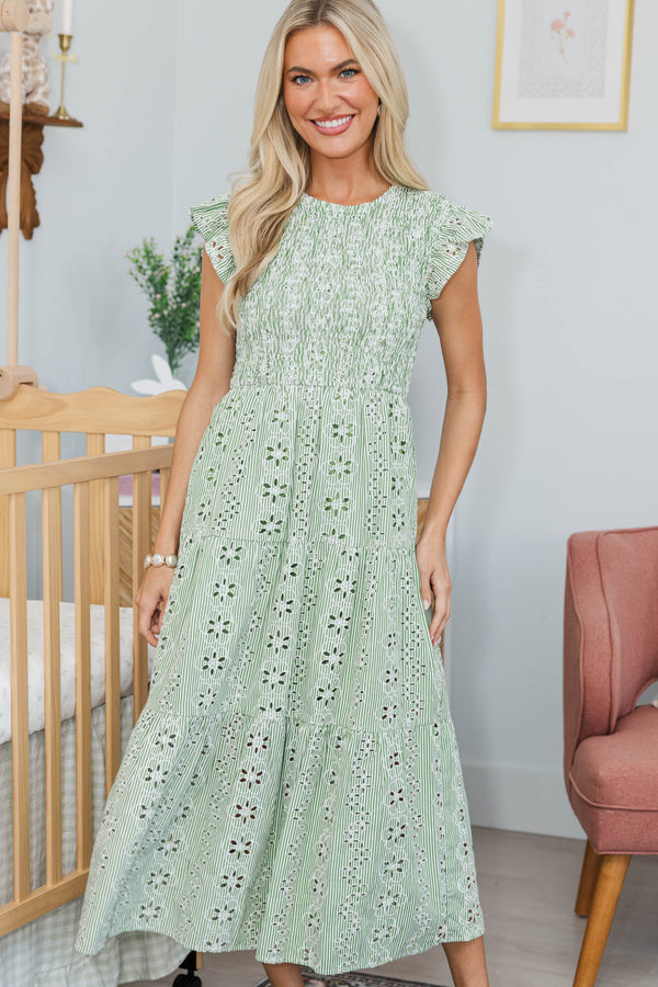 NURSING COLLECTION: Learn From The Best Olive Eyelet Smocked Dress