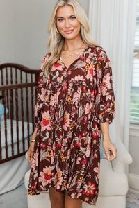 NURSING COLLECTION: It's All True Brown Large Floral Dress