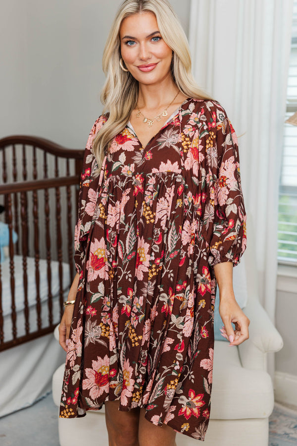 NURSING COLLECTION: It's All True Brown Large Floral Dress