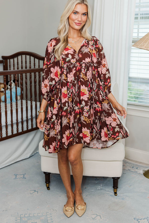 NURSING COLLECTION: It's All True Brown Large Floral Dress