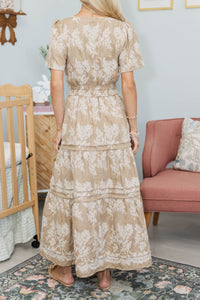 NURSING COLLECTION: All In The Air Taupe Embroidered Maxi Dress