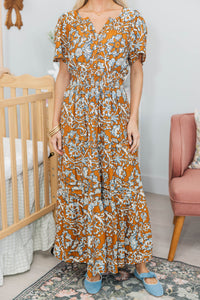 NURSING COLLECTION: All In The Air Brown Chintz Maxi Dress