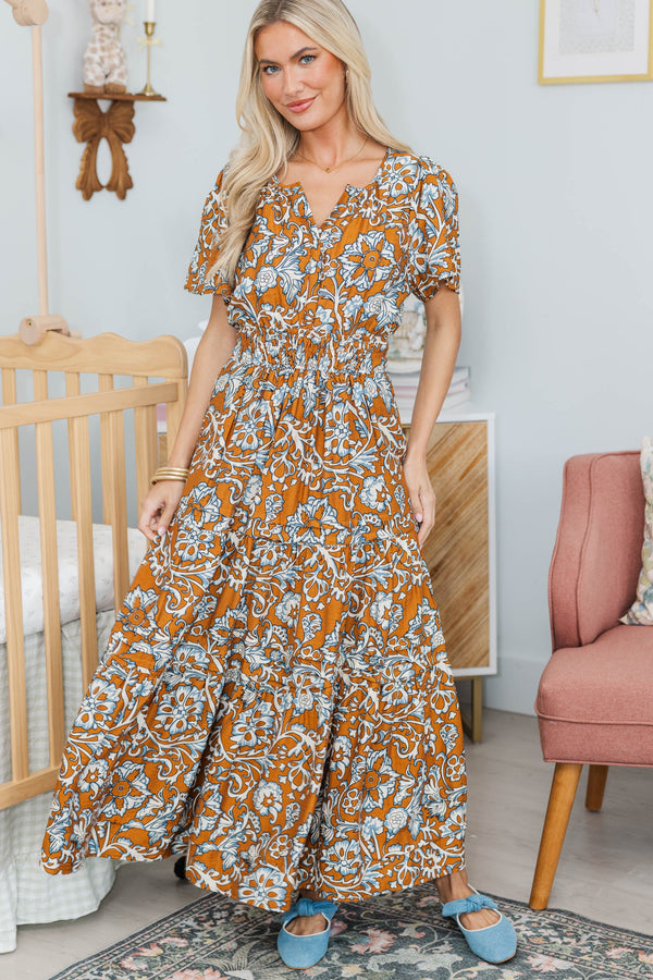 NURSING COLLECTION: All In The Air Brown Chintz Maxi Dress