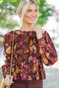Fate: Long Weekend Brown Floral Blouse