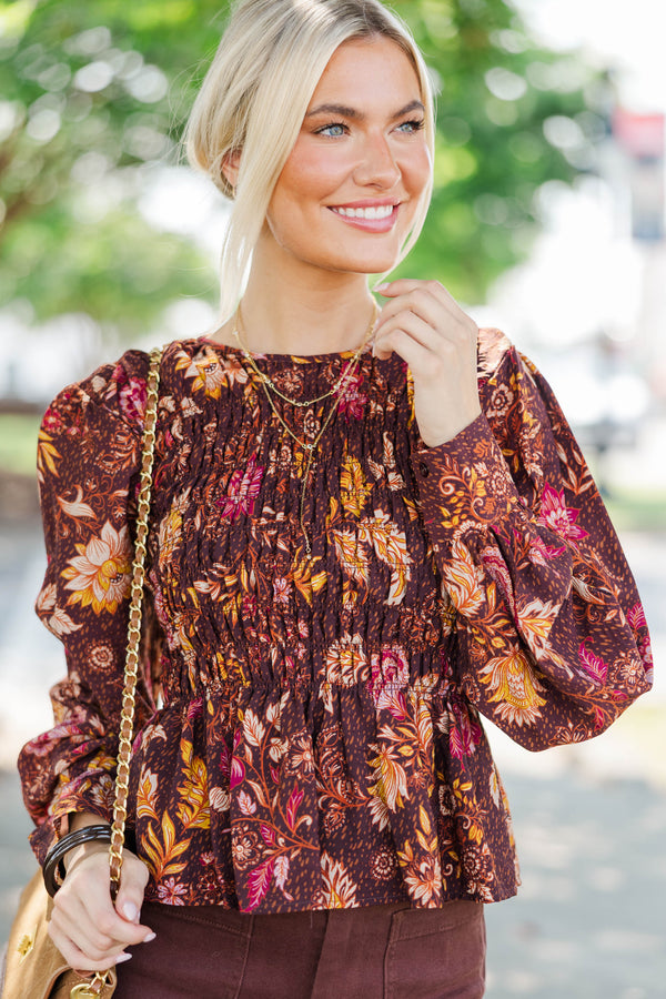 Fate: Long Weekend Brown Floral Blouse