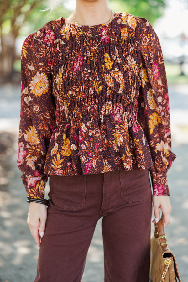 Fate: Long Weekend Brown Floral Blouse