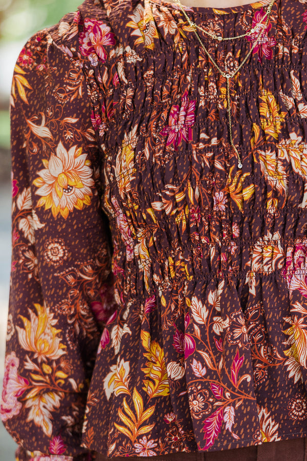 Fate: Long Weekend Brown Floral Blouse