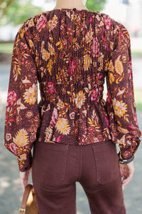 Fate: Long Weekend Brown Floral Blouse
