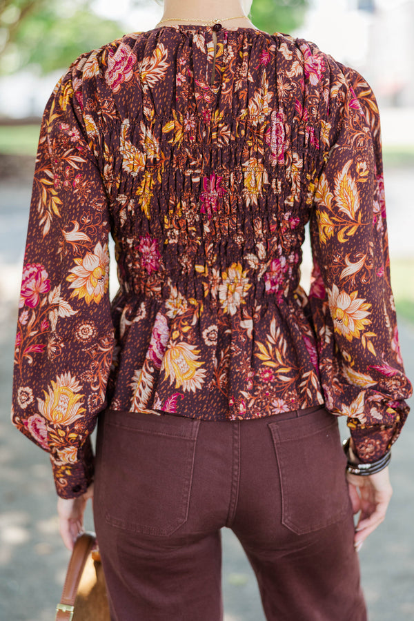 Fate: Long Weekend Brown Floral Blouse