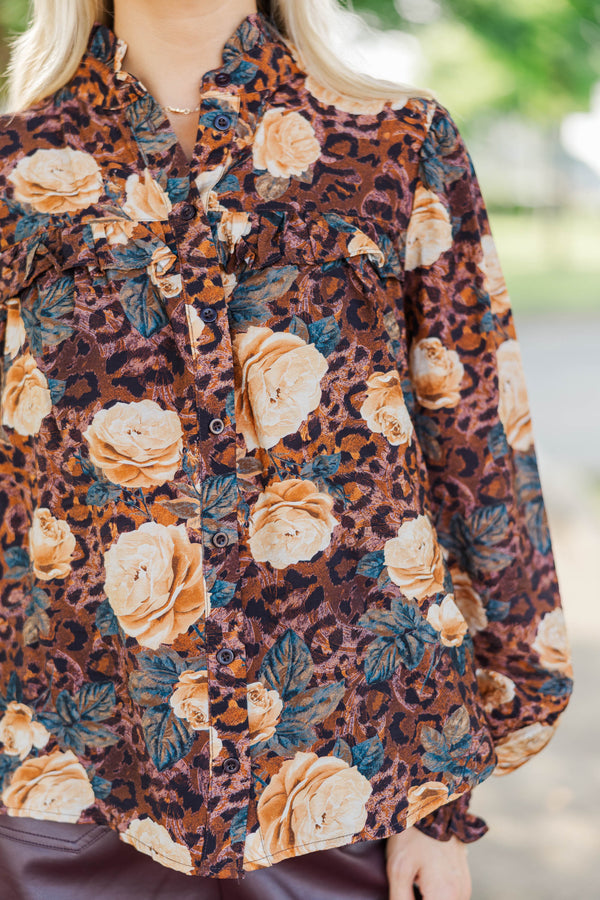 Fate: Next Destination Brown Floral Blouse