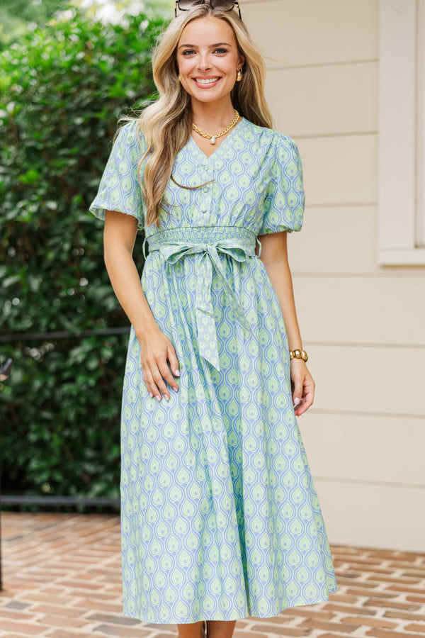 Gracefully Unbothered Green Medallion Midi Dress