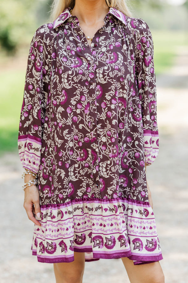 Make It Happen Brown Abstract Dress