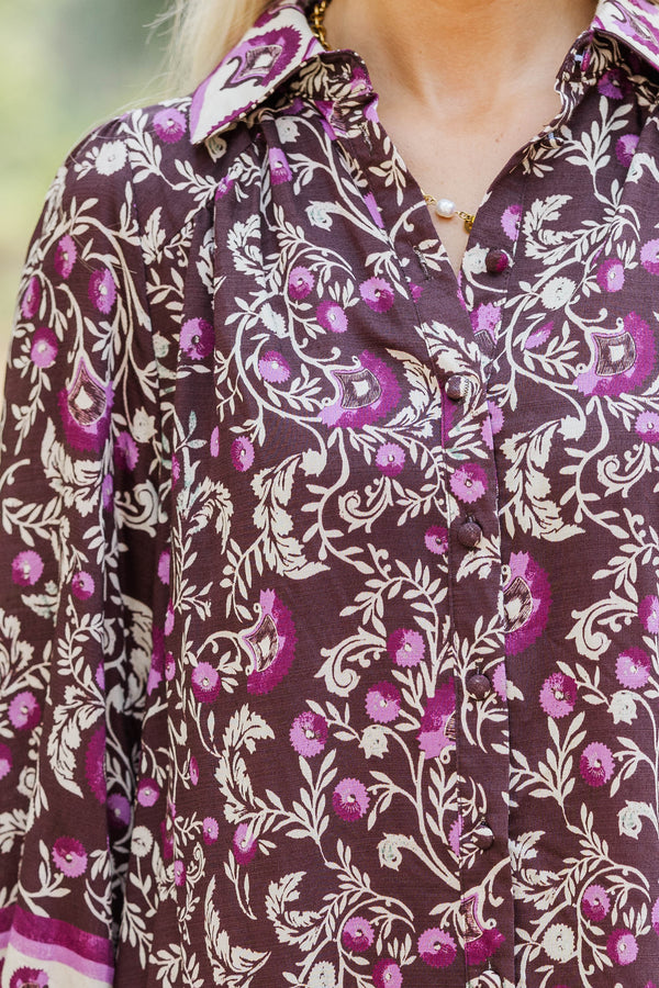Make It Happen Brown Abstract Dress