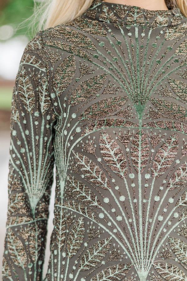 On Display Olive Abstract Top