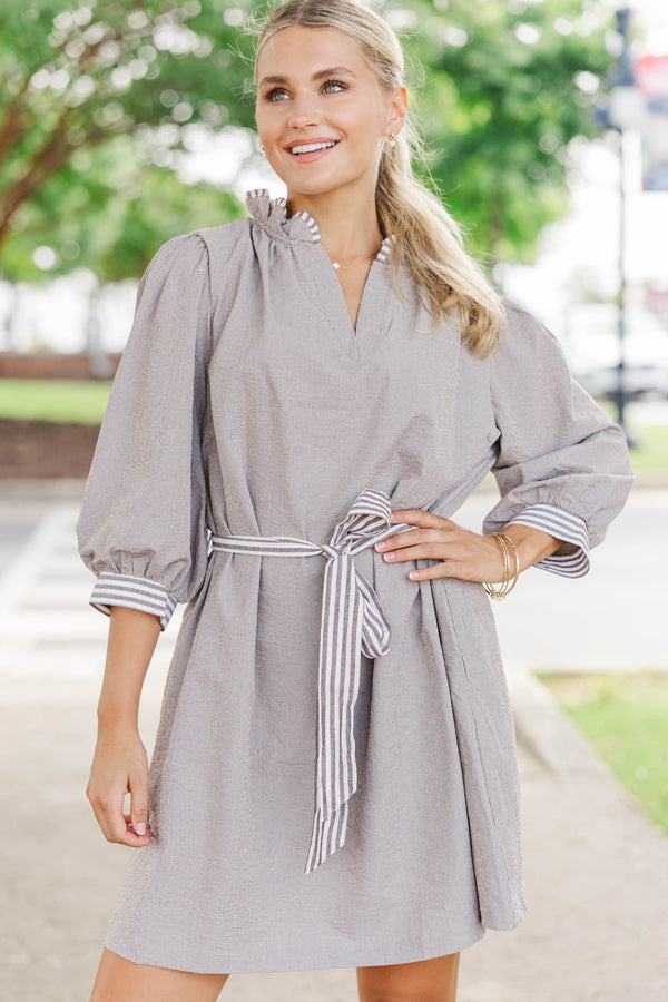 Wishing Well Brown Striped Dress