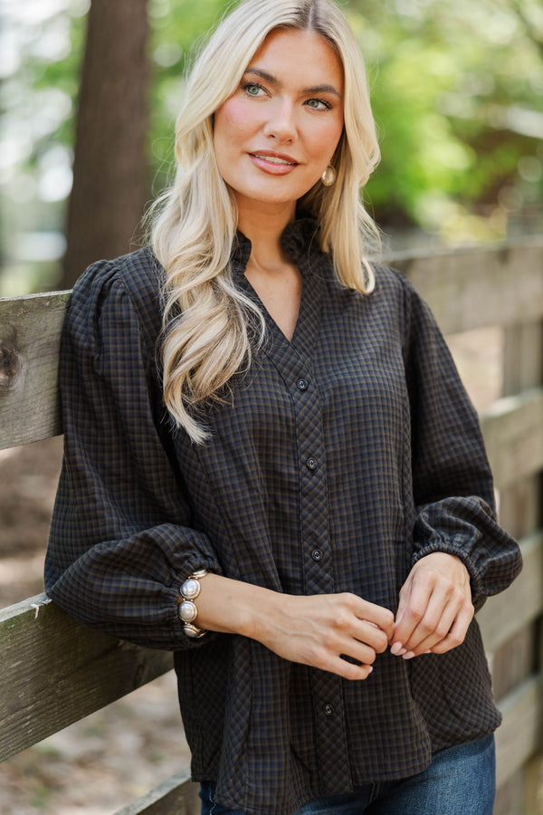 Orchard Road Olive Plaid Blouse