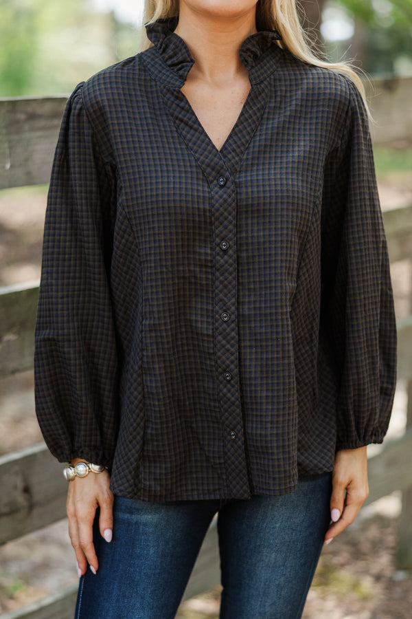 Orchard Road Olive Plaid Blouse