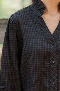 Orchard Road Olive Plaid Blouse