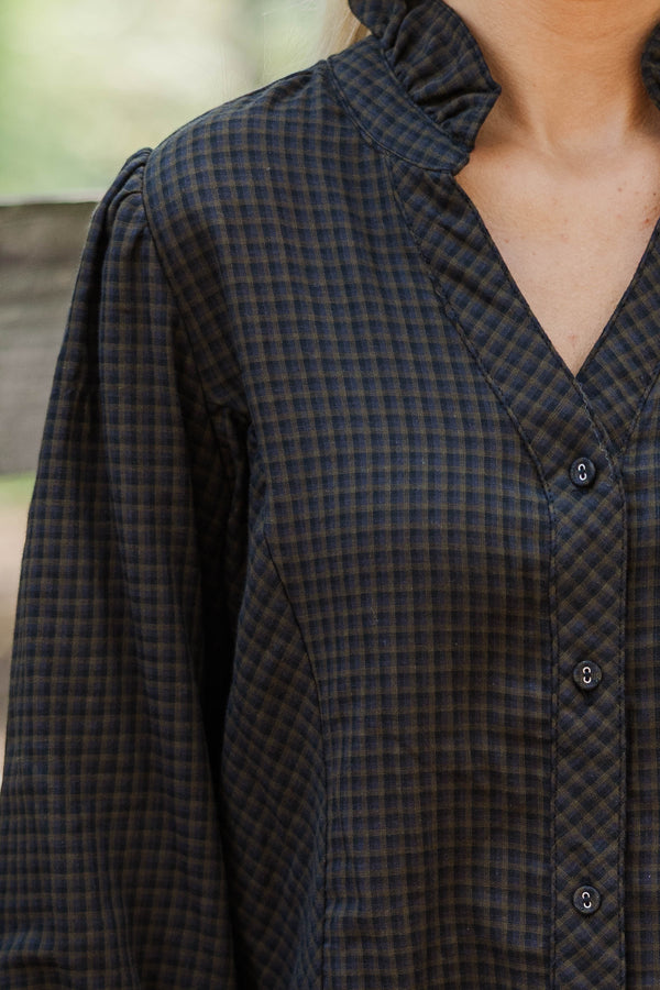 Orchard Road Olive Plaid Blouse