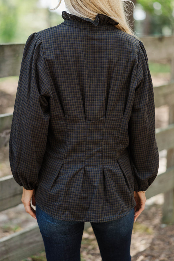 Orchard Road Olive Plaid Blouse