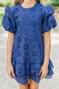 Girls: Get What You Love Navy Eyelet Dress