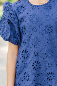 Girls: Get What You Love Navy Eyelet Dress