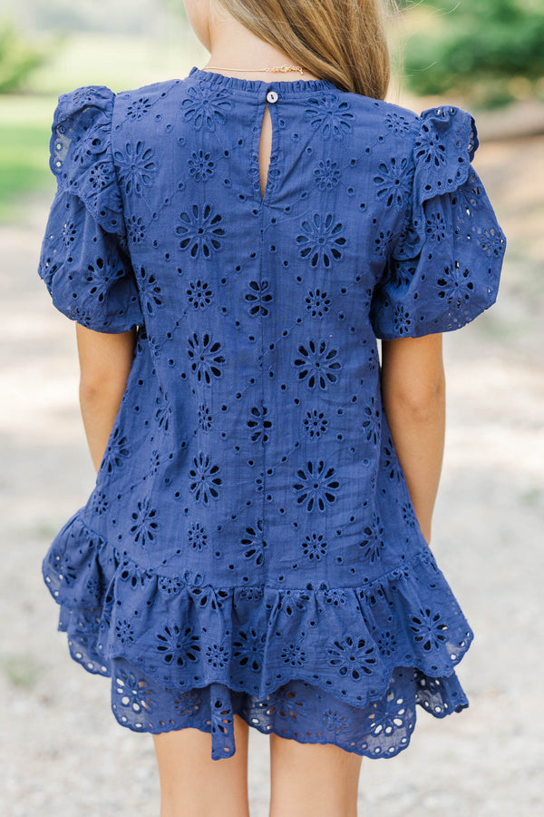 Girls: Get What You Love Navy Eyelet Dress