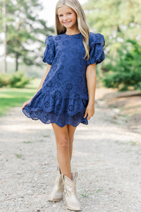 Girls: Get What You Love Navy Eyelet Dress